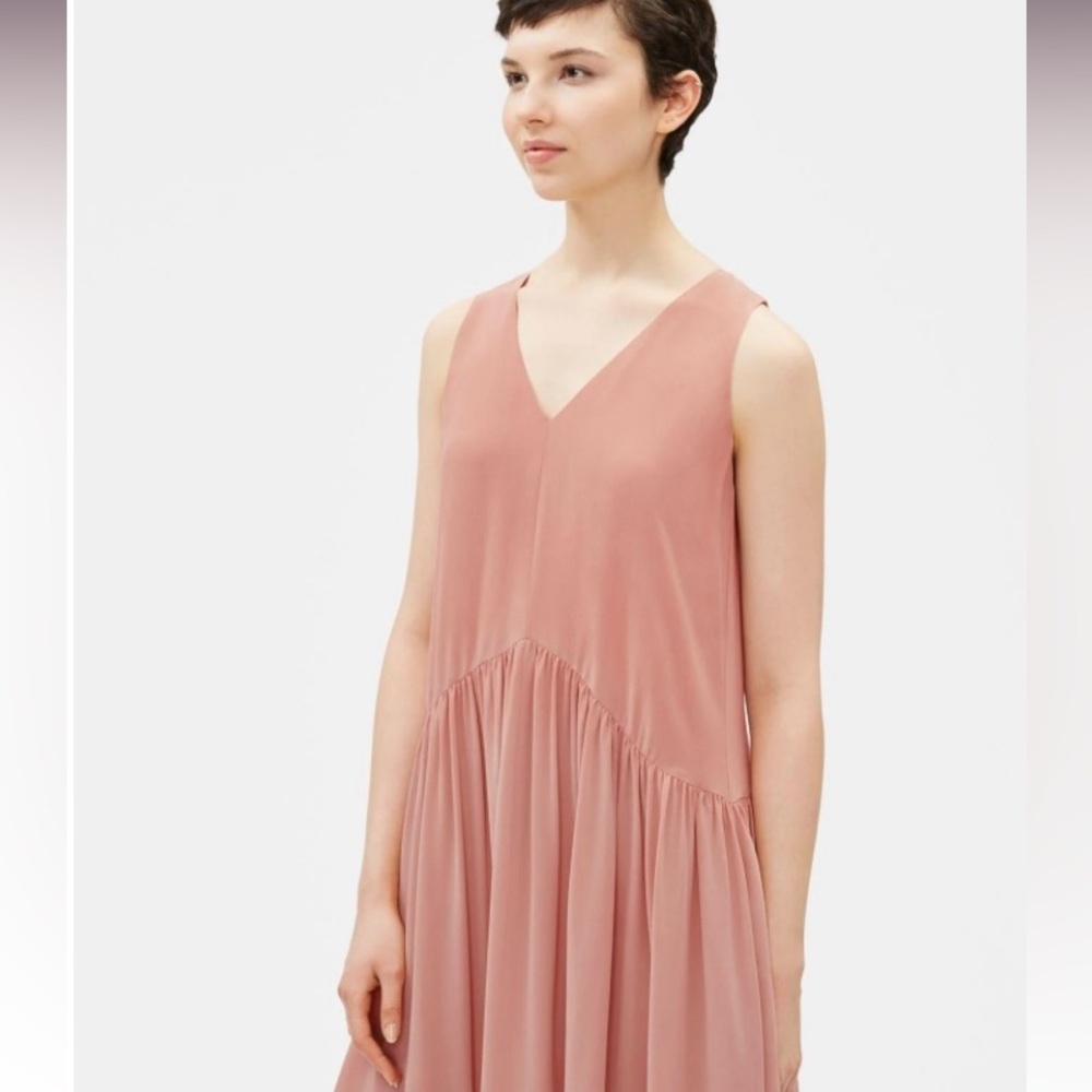 Eileen Fisher Silk Crepe De Chine Drop Waist Dress Sz S - Picture 2 of 7